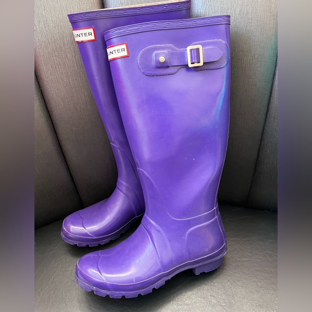 6 HUNTER Original Tall boots rain snow gloss purple buckle Nordstrom